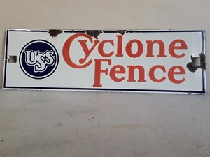 Original Vintage Porzellan USS Zyklon Zaun Schild USA Stahl 13-1/2 x 4 - Bild 1 von 5