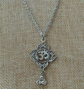 Ohm Lotus Flower Buddha Religious Pendant Stainless Steel Necklace Jewelry - Picture 1 of 3
