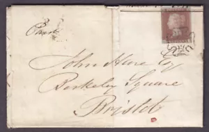 1841 1d TARGA MARRONE ROSSA 11 QUATTRO MARGINI LETTERE " I - I " SU INTERO A SETOLA - Foto 1 di 3
