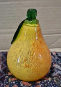 Vtg Art Glass Murano Style Red Yellow Pear  Fruit 5” - Picture 1 of 6