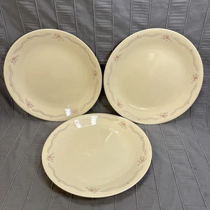 CORELLE ENGLISH BREAKFAST 8.5" LUNCHEON PLATES PINK BLUE TRIM Set Of 3 - Picture 1 of 5