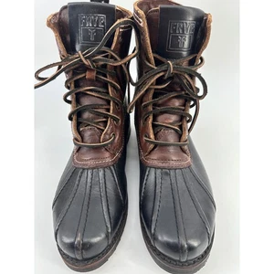 Frye Duck Boots Women's 8.5 Leather Brown Black Lace Up Winter Insulated Shoes - Picture 1 of 11