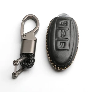 Black Leather 3 Buttons Key Fob Cover for Nissan Sentra Versa Murano Infiniti - Picture 1 of 6