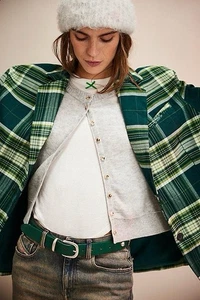 FREE PEOPLE Womens Reggie Blazer Jacket Green Checkered UK S RRP £168 OVERSIZED - Picture 1 of 22