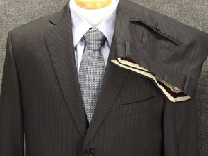 Traje Pronto Uomo Couture 42S Azul Rayas 36x29.5 Pantalones Planos Lanificio 120 Italia - Imagen 1 de 18