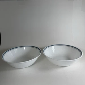 Corelle Vintage Indigo Slate Blue Grey Stripe 8.5" Serving Dish Bowl Set Of 2 - Picture 1 of 15