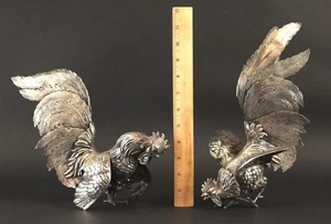 2 antiche sculture gallo dominante PERUZZI argento 800 punzonato italiano - Foto 1 di 12