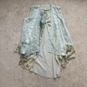 Weiche Umrandung Strickjacke Damen Größe S/M blau Blumen Häkel ärmellos Boho - Bild 1 von 7