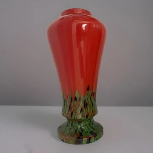 Vintage Large 20's/30's Bohemian Vermillion Glass Vase 11" Tall x 5.5"Diameter - Picture 1 of 4
