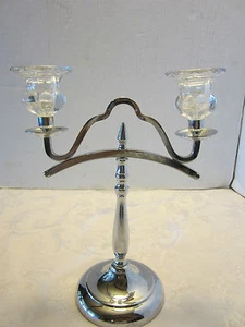 Vintage Art Deco Metal Farberware Chromed 2 arm candelabra Cambridge Grass 10" T - Picture 1 of 6