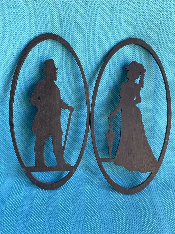 Antigua silueta enmarcada del siglo XIX hombre victoriano mujer arte popular primitivo ❤️blt39j2 Foto 1 de 4