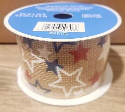 Walmart burlap ribbon red, white & blue American stars 2.5in x 5 yds wreath bow - Image 1 of 4