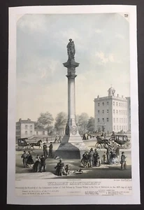 Thomas Wildey Monument Odd Fellows Ca 1865 Color Lithograph Baltimore Maryland - Picture 1 of 1