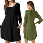 Women Long Sleeve Casual Plain Loose T-Shirt Dress Round Neck Swing Tunic Dress