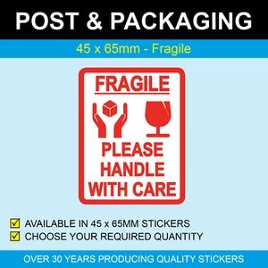 45 x 65mm Fragile Stickers - Picture 1 of 1