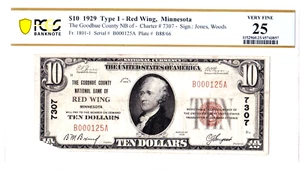 $10 1929 T1 National RED WING Minnesota MN 🇺🇸 Rarer! 🇺🇸 PCGS 25 Very Fine! - Picture 1 of 2