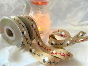 Berisfords SANTA'S SLEIGH Reindeer 2 colours - grosgrain ribbon 25mm Last stock - Picture 1 of 5