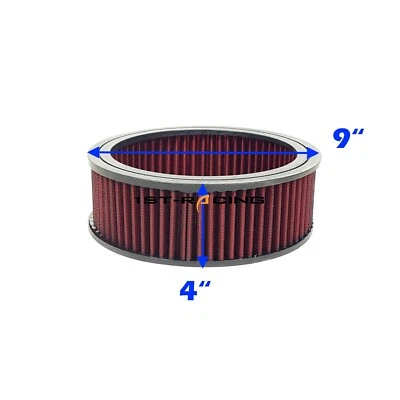 Filtro de aire redondo lavable de 9 x4 pulgadas para GM Ford 305 307 327 350 383 400 Foto 1 de 4