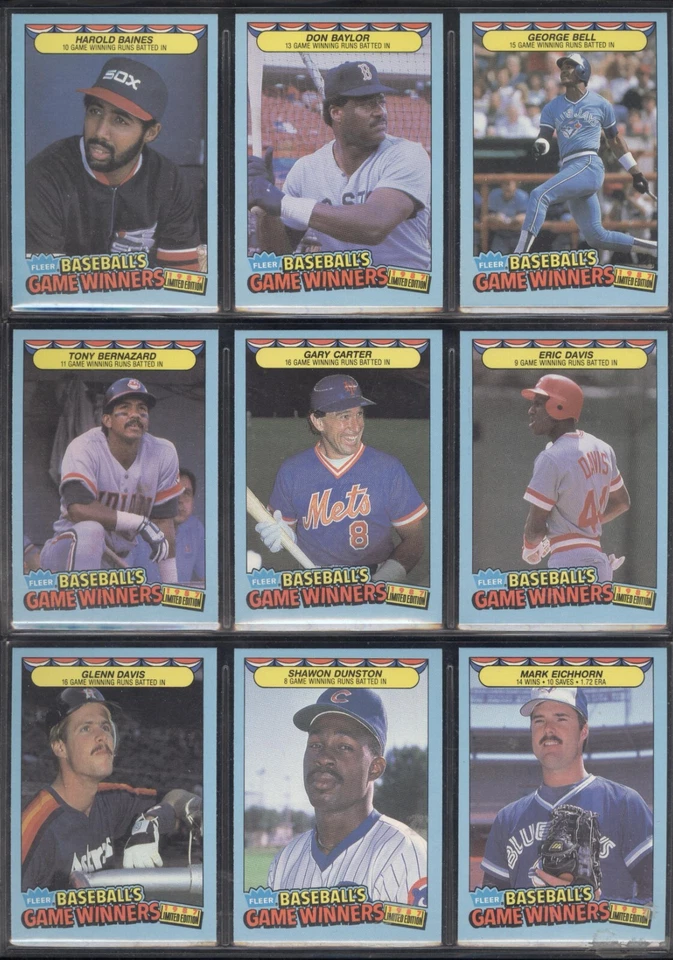 1987 Fleer GAME WINNERS Baseball Card SEE LIST - Image 1 of 1