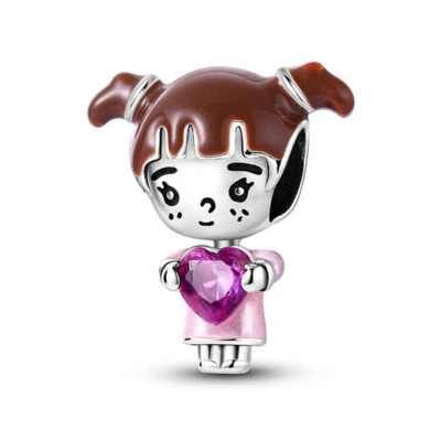 MULA Original Mädchen Rosa Herz CZ Charme für Frauen Armband 925 Sterling Silber - Bild 1 von 4