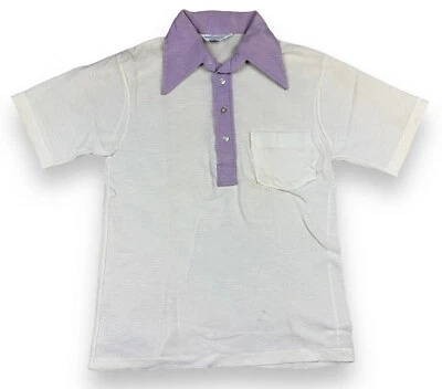 Vtg 70s JC Penney Towncraft Purple/White Polyester Polo Shirt Sz Small 34-36 - Image 1 of 4