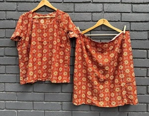 Juego de 2 Top y Falda Floral Marrón Naranja Años 70 HECHOS A MANO 2X/3X Cottage Boho - Imagen 1 de 12