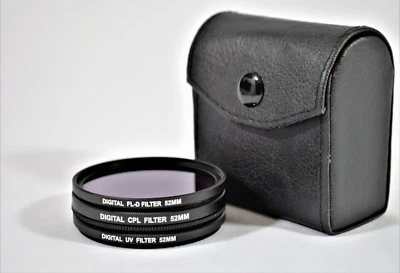 CAMERA FILTER SET 52mm  UV, FL-D (FLUORESCENT), CPL (POLARIZER), DIGITAL, FILM - Image 1 of 2