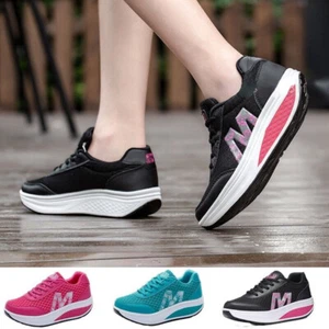 Women Breathable Toning Shoes Height Increasing Wedge Sneakers Slimming Footwear - Picture 1 of 16