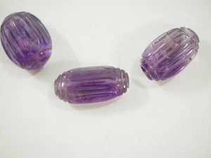Three hand carved Natural Amethyst Beads 158 carats 28-33mm - Picture 1 of 8
