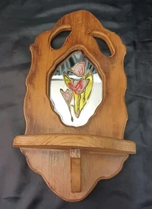 Vintage Wall Wood Flower Mirror Plant Shelf MCM BOHO 17.5" X 9.5"  - Picture 1 of 11