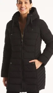 Nautica Womens Teens Black Puffer Jacket Furry Hood Coat Size L Large NEW 12-14 - Picture 1 of 3