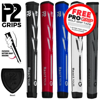P2 PUTTER GRIPS P2 REACT TOUR GOLF PUTTER GRIFF "PATENTIERTES UNTERSCHAFTGEHÄUSE" + GRATIS GRIFFBAND