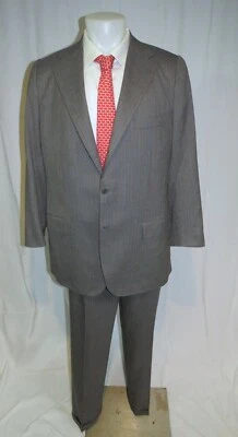 Kiton 100% Cashmere Gray Striped Pleated Three Roll Two Suit 42L - Image 1 of 4
