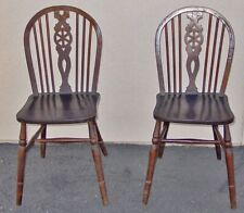 ANTIQUE PAIR OF DK WALNUT BENTWOOD SPINDLE BACK WINDSOR STYLE WHEEL BACK CHAIRS