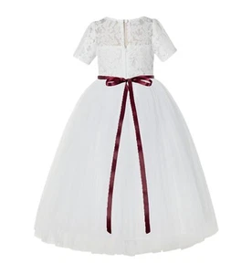 Wedding Flower Girl Dresses White Lace Dress Lace Tulle Dress Pageant Dresses - Picture 1 of 25