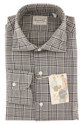 Finamore Napoli Dark Blue Plaid Flannel Shirt - Extra Slim - (ZA) - Image 1 of 4