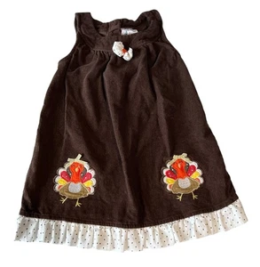 Vtg Nannette Brown Corduroy Fall Thanksgiving Turkey Dress Girls 4T - Picture 1 of 6