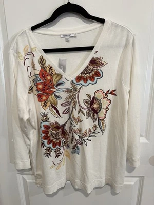 Top túnica Chicos Pima algodón floral cuello en V manga 3/4 playa floral nuevo con etiquetas talla 3/XL Foto 1 de 4