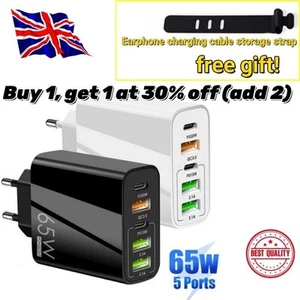 65W Quick Charger UK Plug Fast Wall Charger Power Adapter 5 Port USB-C PD Type C - Picture 1 of 17