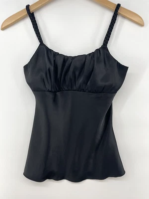 Babydoll vintage IZ Byer Y2K 00s negro satinado cami S correas trenzadas caprichoso Foto 1 de 4