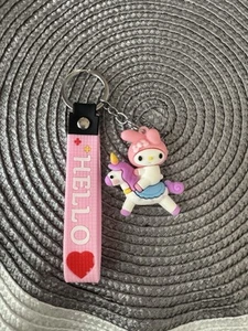 Pink Hello Kitty unicorn Keyring Keychain Key Fob Bag Charm Pendant PVC - Picture 1 of 2