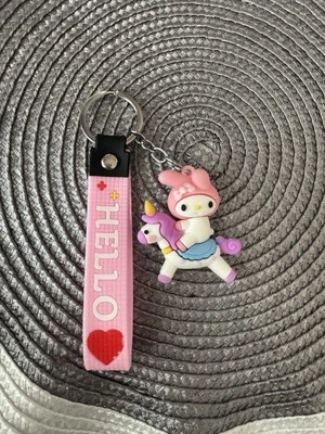 Pink Hello Kitty unicorn Keyring Keychain Key Fob Bag Charm Pendant PVC - Image 1 of 2