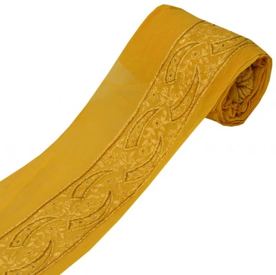 Sushila Vintage Yellow Saree Border Craft Sewing Trim Embroidered Lace Ribbon - Image 1 of 4