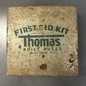 Kit pronto soccorso THOMAS School Bus Co High Point NC vintage in metallo con contenuto anni 60 - Foto 1 di 24