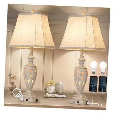 29.5"H Touch Control Traditional Table Lamp Set of 2,Vintage Bedside Lamp White - Image 1 of 4