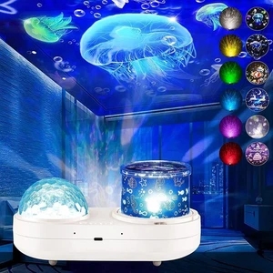 Proyector Ocean Luz Nocturna, Luz Nocturna Infantil Giratoria 360° con 7 Películas y Tiempo - Imagen 1 de 8