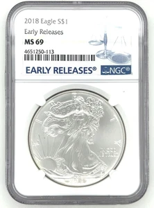 2018 1 OZ Americano Plateado Águila S $1 Temprano Releases NGC MS69 - Imagen 1 de 4