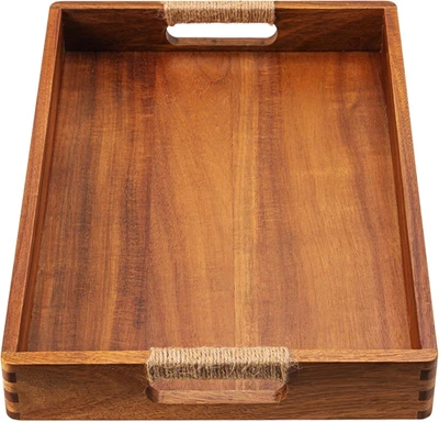 16.5 x 12 Inches Acacia Wood Serving Tray, Large Wooden Food Trays with Handles, - Image 1 of 4