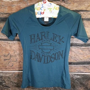 Smokey Mountain Harley Davidson Shirt Womens Medium Teal Short Sleeve - Picture 1 of 5