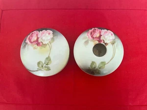 Vintage RS Prussia German Hair Receiver Trinket Dish Pink Roses Set - Picture 1 of 9